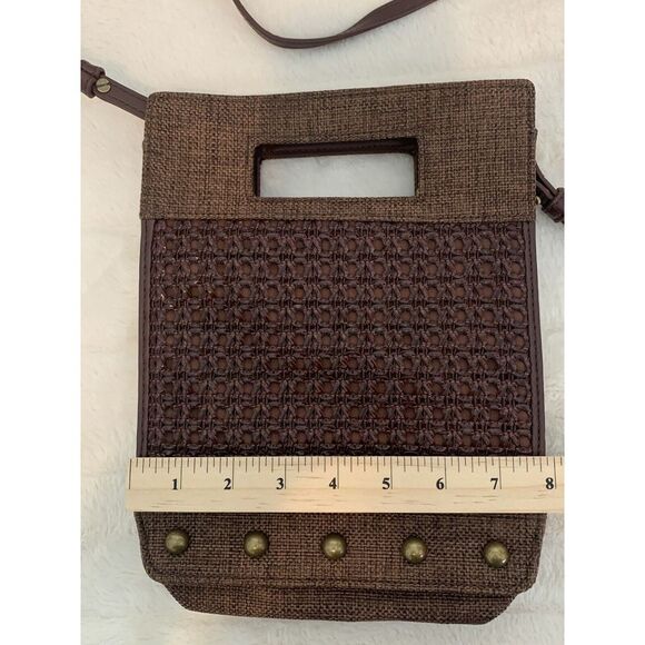 Anthropologie Crossbody Bag Womens Brown Woven Adjustable Handle Spacious Beach - Picture 3 of 5